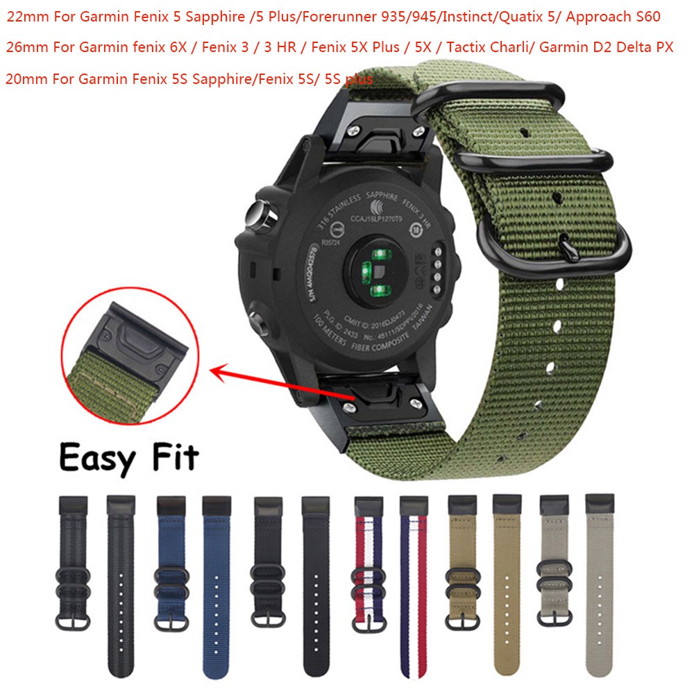 Dây đồng hồ dệt Nylon 20 22 26mm Garmin Fenix 5 5S 5X Plus/Fenix 3 hr/Forerunner 935/945