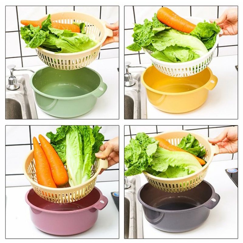 Set thau chậu rổ nhựa 2 lớp đa năng