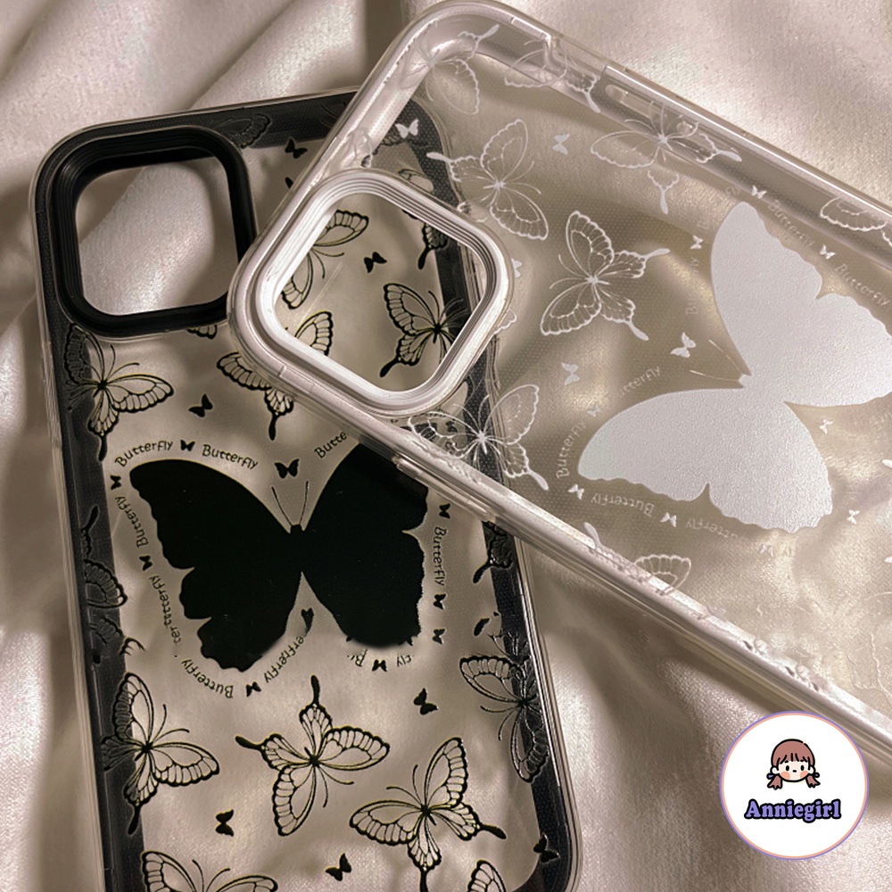 Ốp điện thoại tpu mềm trong suốt họa tiết hình bướm viền đen 3 trong 1 dành cho IPhone 14 13 12 11 Pro Max XR 7 Plus