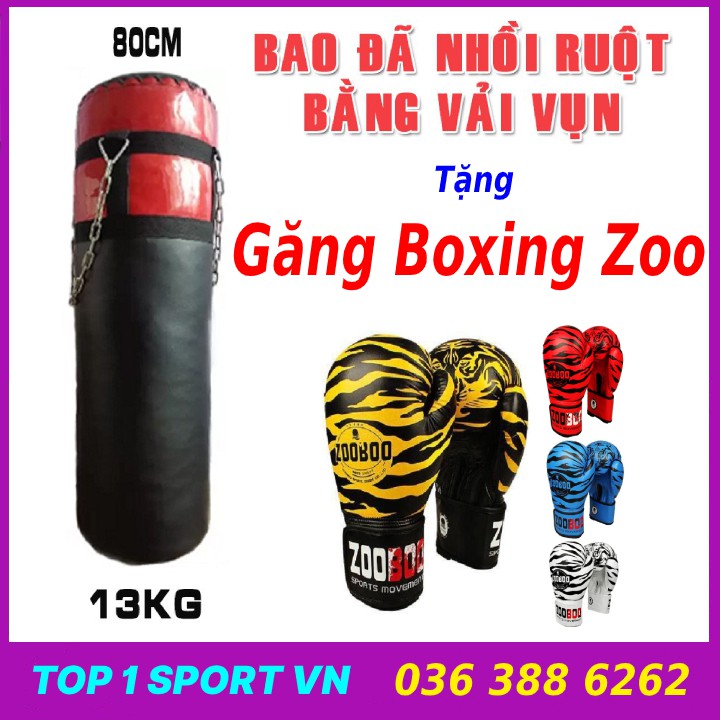 Bao cát tập đấm bốc treo tường đã nhồi sẵn ruột bao tặng bao găng tay đấm bao cát đấm bốc Zooboo hình hổ vằn chính hãng