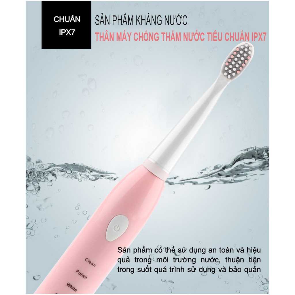 Bàn chải điện ELECTRIC TOOTHBRUSH 5 chế độ - Tặng kèm 4 đầu bàn chải an toàn chuẩn loại 1