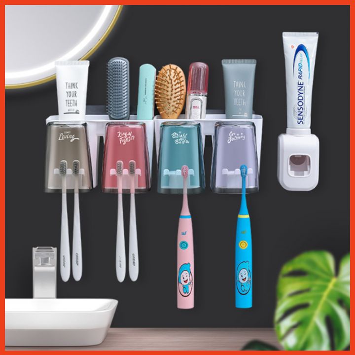Bộ nhả kem đánh răng tự động - Giá để bàn chải đánh răng đa năng không cần khoan tường