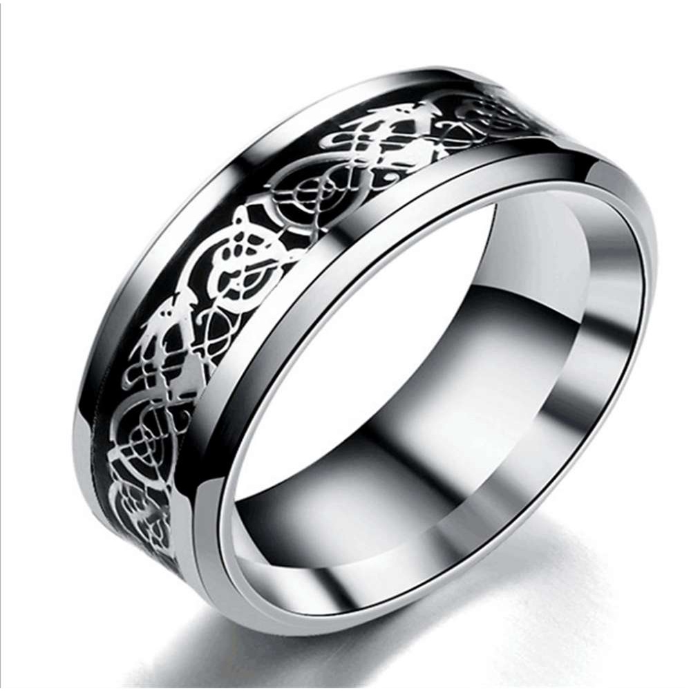 Nhẫn bằng thép titan họa tiết rồng phong cách thời trang cho nam SD024