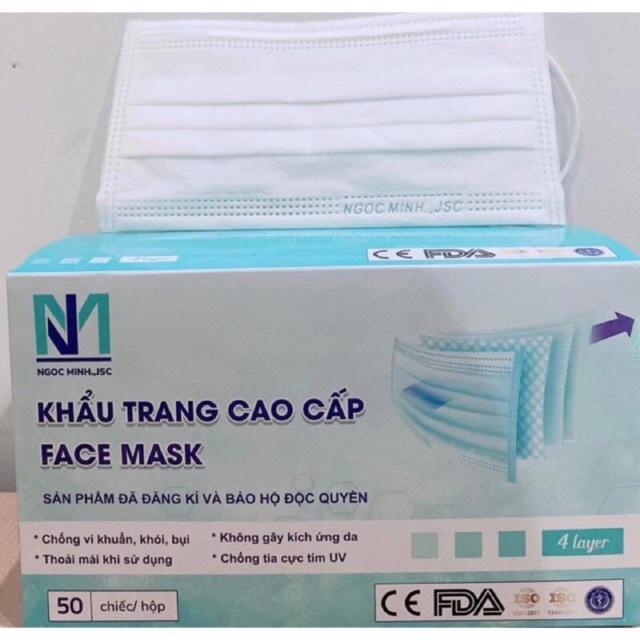 Hộp 50 cái khẩu trang 4 lớp hàng xuất khẩu