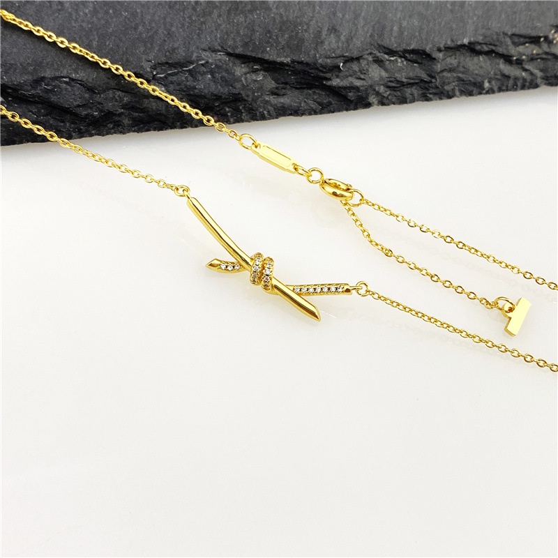 Vòng Cổ Nơ Kim Cương Bằng Thép Không Gỉ Sang Trọng Nhẹ Nhàng Cho Cặp Đôi