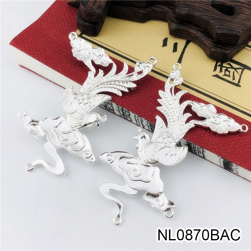 1 cặp phiến đúc họa tiết phượng hoàng 37*65mm nguyên liệu làm trâm làm trang sức cổ trang