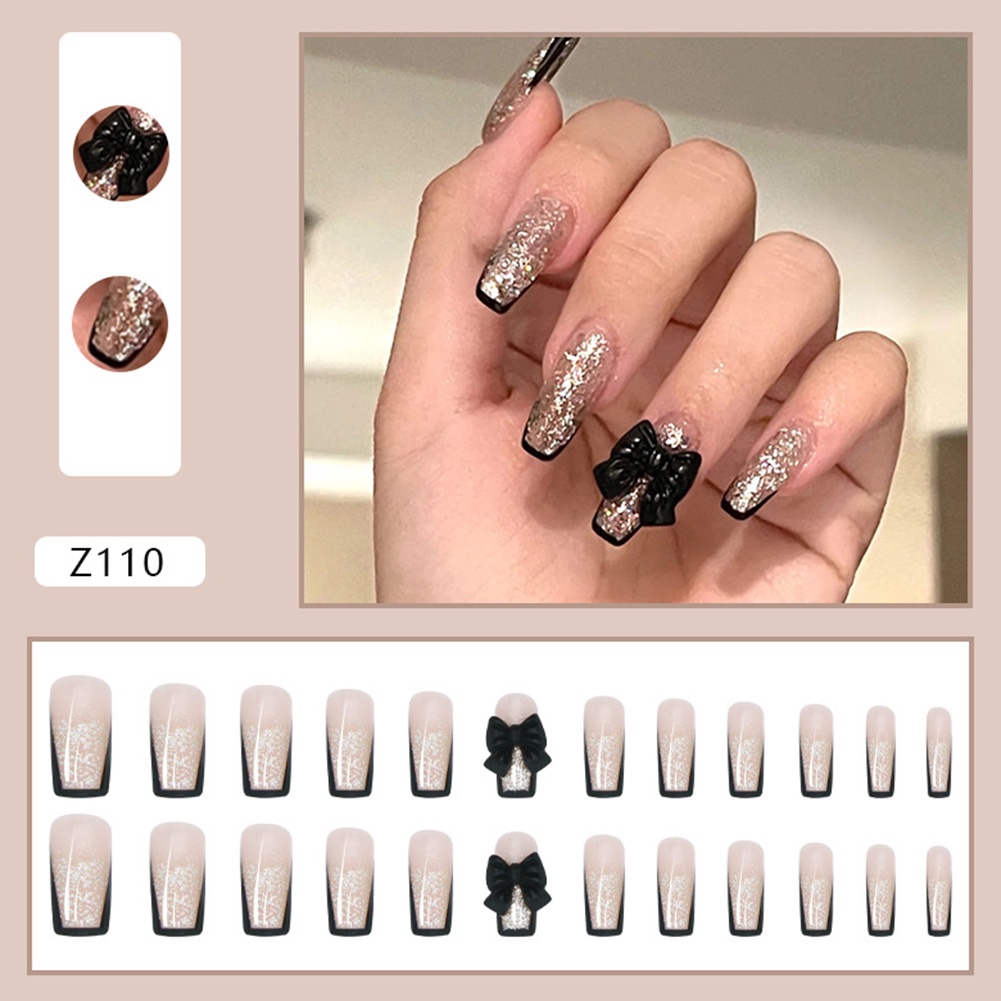 Bộ 24 Móng Tay Giả Đính Nơ Thanh Lịch Cho Nữ