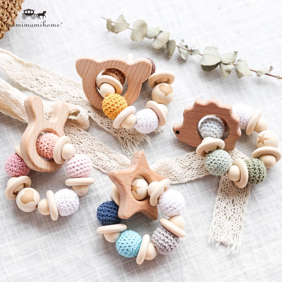 MAMIMAMIHOME Baby Crochet Beech Bracelet Đồ chơi mọc răng miễn phí BPA 1 CÁI