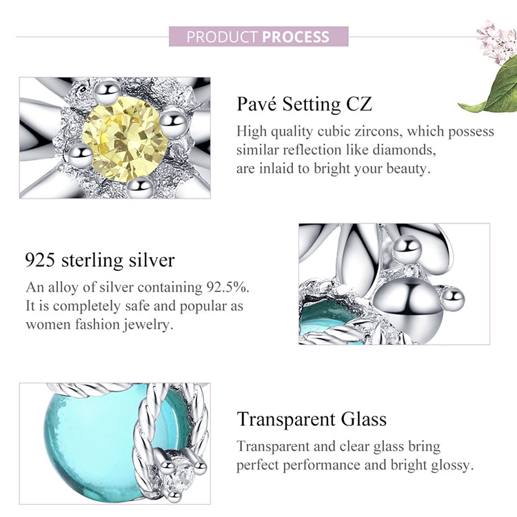 Hạt trang sức chính hãng Bamoer SCC1369 bằng bạc 925 hình đom đóm hoa cúc và rắn làm trang sức nữ