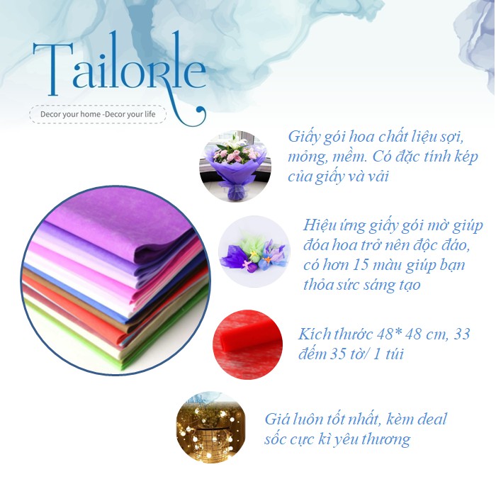 Giấy gói hoa mếch dạng kép kết hợp giữa giấy và vải nhiều màu sắc bề đẹp dùng để gói hoa, trang trí lễ, tiệc noel