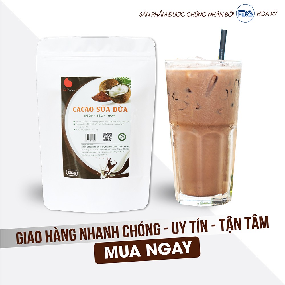 [Mã FMCGM25 - 10% đơn 150K] Bột cacao sữa dừa VỊ đậm đà, thơm ngon từ nhà sản xuất Light Coffee - Gói 250g