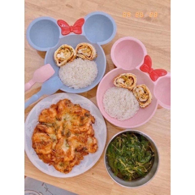 khay mickey nơ loại dày ăn dặm cho bé