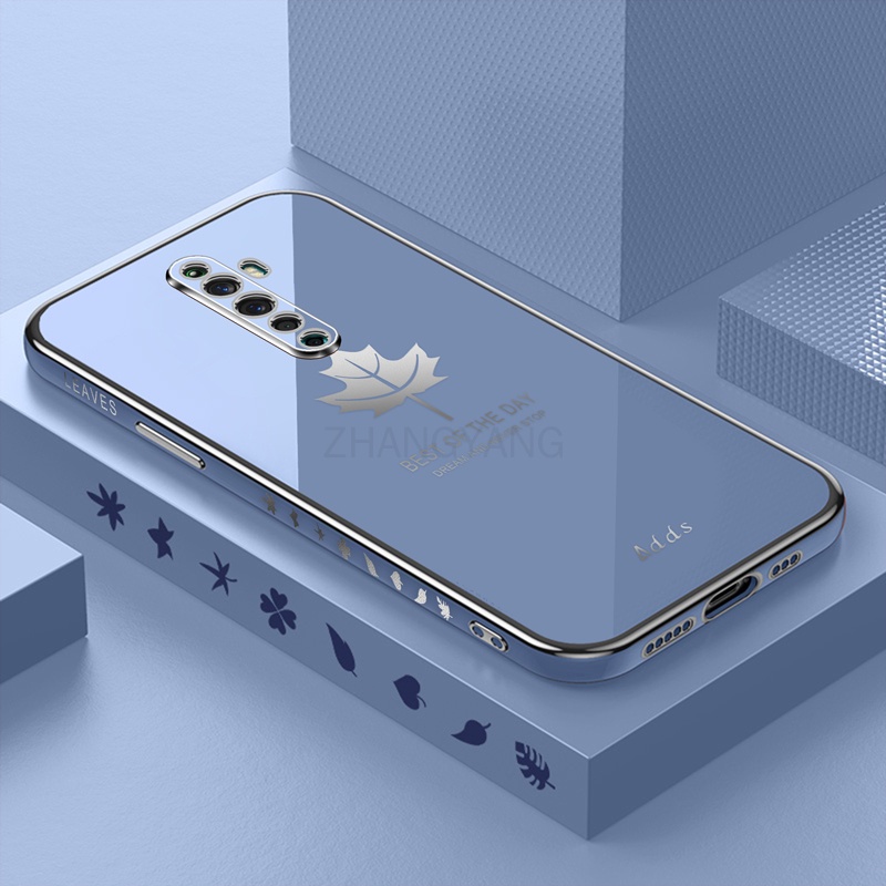 Ốp Điện Thoại Silicon TPU Mạ Điện Họa Tiết Lá Phong Kèm Dây Đeo Cho oppo reno2 f reno 2 reno
