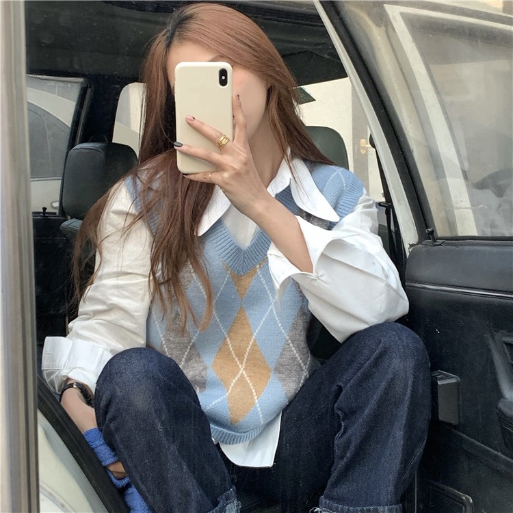 ZHELIHANGFEI Áo Sweater Dệt Kim Sát Nách Dáng Rộng Đính Đá Kiểu Retro Cá Tính