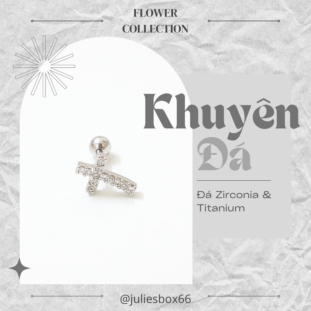 [1 Chiếc] Khuyên Tai Titan Thánh Giá Đính Đá Cong Unisex Màu Bạc Không Gỉ Sét Không Ngứa Bông Tai Nam Julies Box 66
