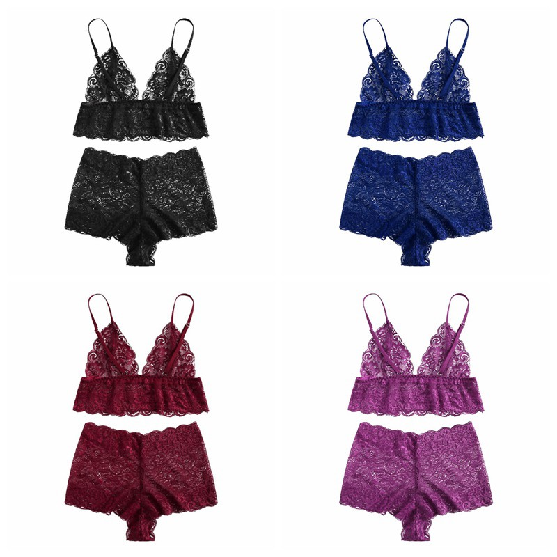 [Baywellfashion]Bộ quần áo lót màu trơn trang trí ren xinh xắn cho nữ | BigBuy360 - bigbuy360.vn