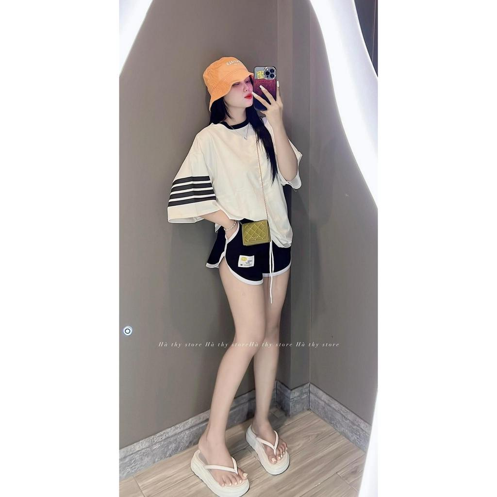 Set bộ nữ dễ thươngđi chơi với set 2 món quần đùi ngắn kèm áo thun form rộng cổ tròn xinh xắn phong cách hàn quốc