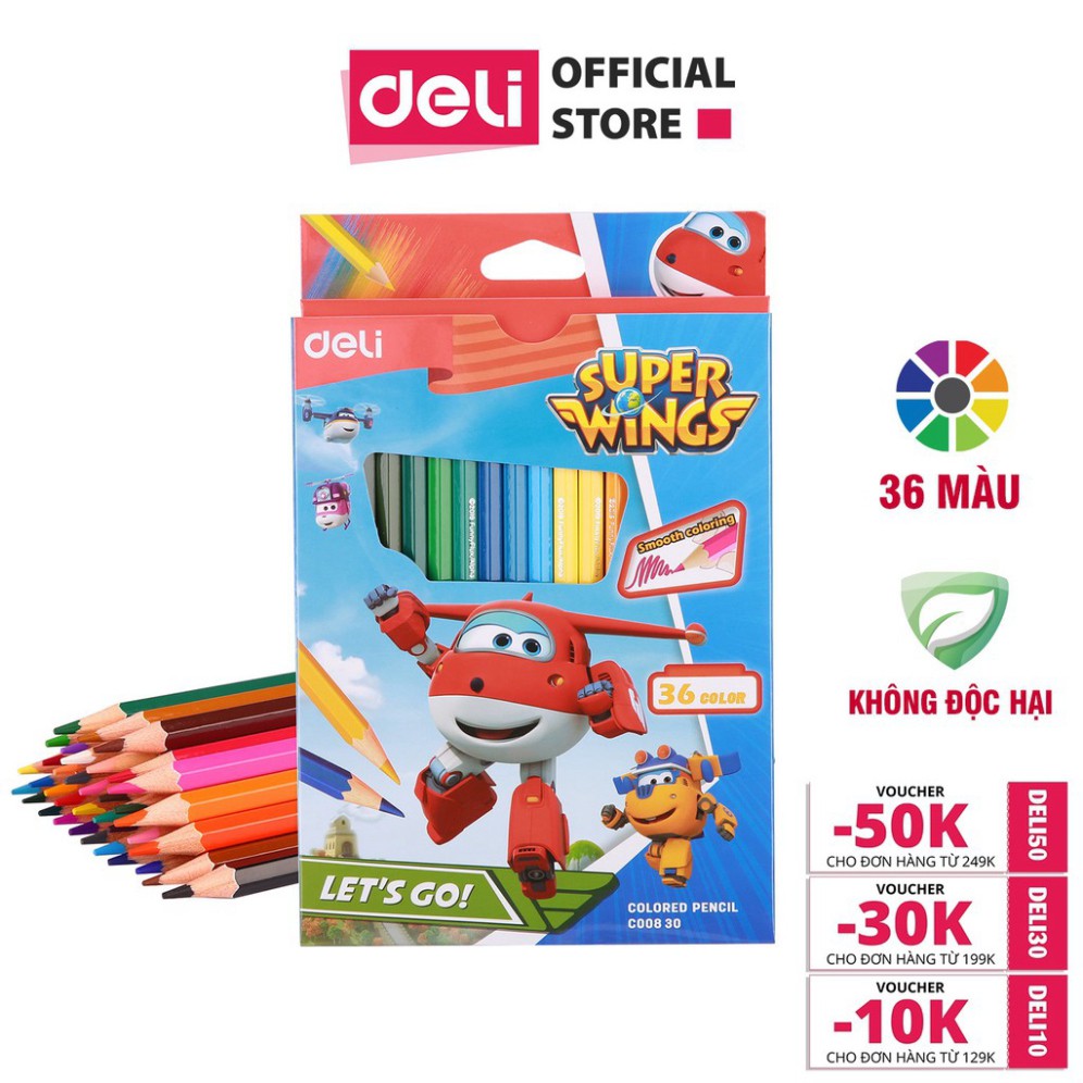 Bút chì 12/24/36 màu học sinh Deli - Superwings - EC00800/EC00810/EC00820/EC00830