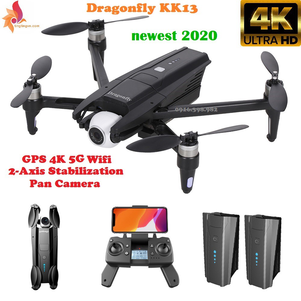 Flycam Dragonfly KK13 GPS Wifi FPV 2 Camera 4K FHD 2-Axis Gimbal 170 ° Cảm biến quang học – NEWEST 2020