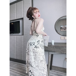 Đầm maxi 2 dây thắt nơ lụa latin mềm mát, váy maxi hè