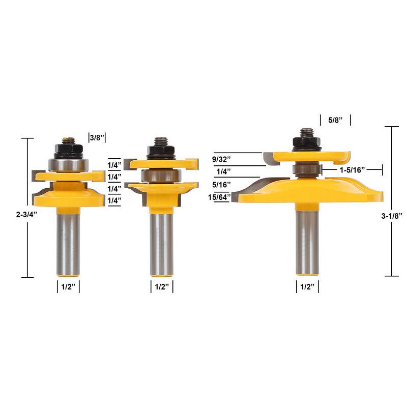 Bộ mũi dao phay gỗ làm cánh cửa bếp cốt 12ly7 - Mũi lưỡi soi máy phay gỗ router cầm tay