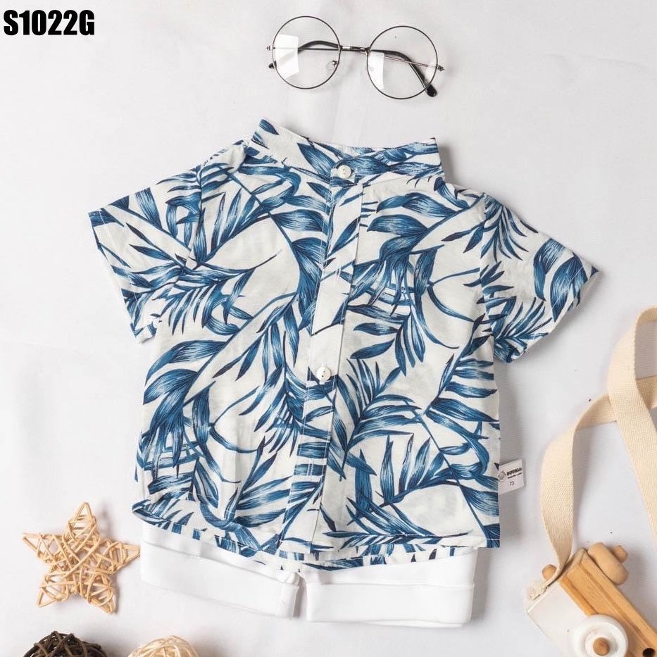 Áo sơ mi cộc tay họa tiết - quần đùi ( bán lẻ) MINTSCLOSET Mint's Closet cho bé trai sơ sinh 1 2 3 4 tuổi - s1022