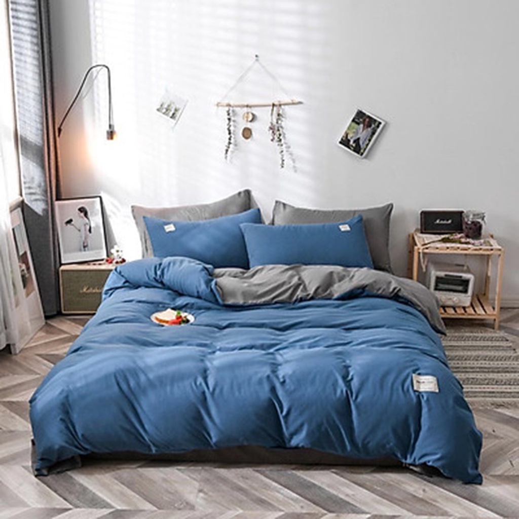 Bộ chăn ga gối cotton Tici xanh da trời Emmibedding Store