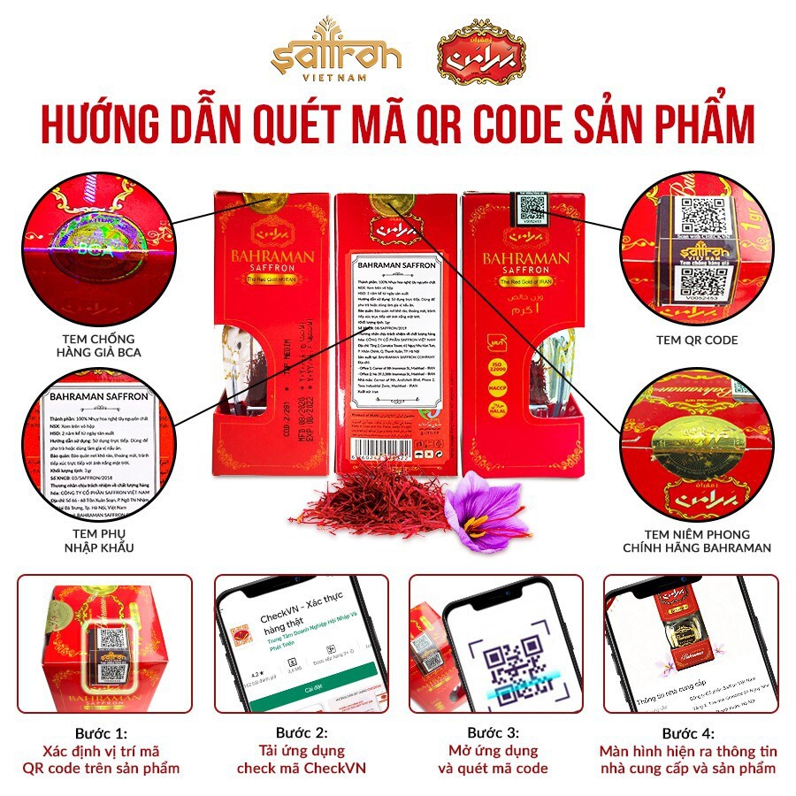 Nhụy Hoa Nghệ Tây Chính Hãng Saffron Bahraman Lọ 0,5Gr