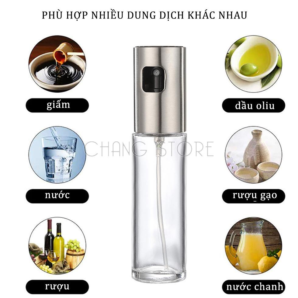 Bình xịt dầu ăn, nước mắm, dấm và các gia vị dạng lỏng 100ml chất liệu inox cao cấp