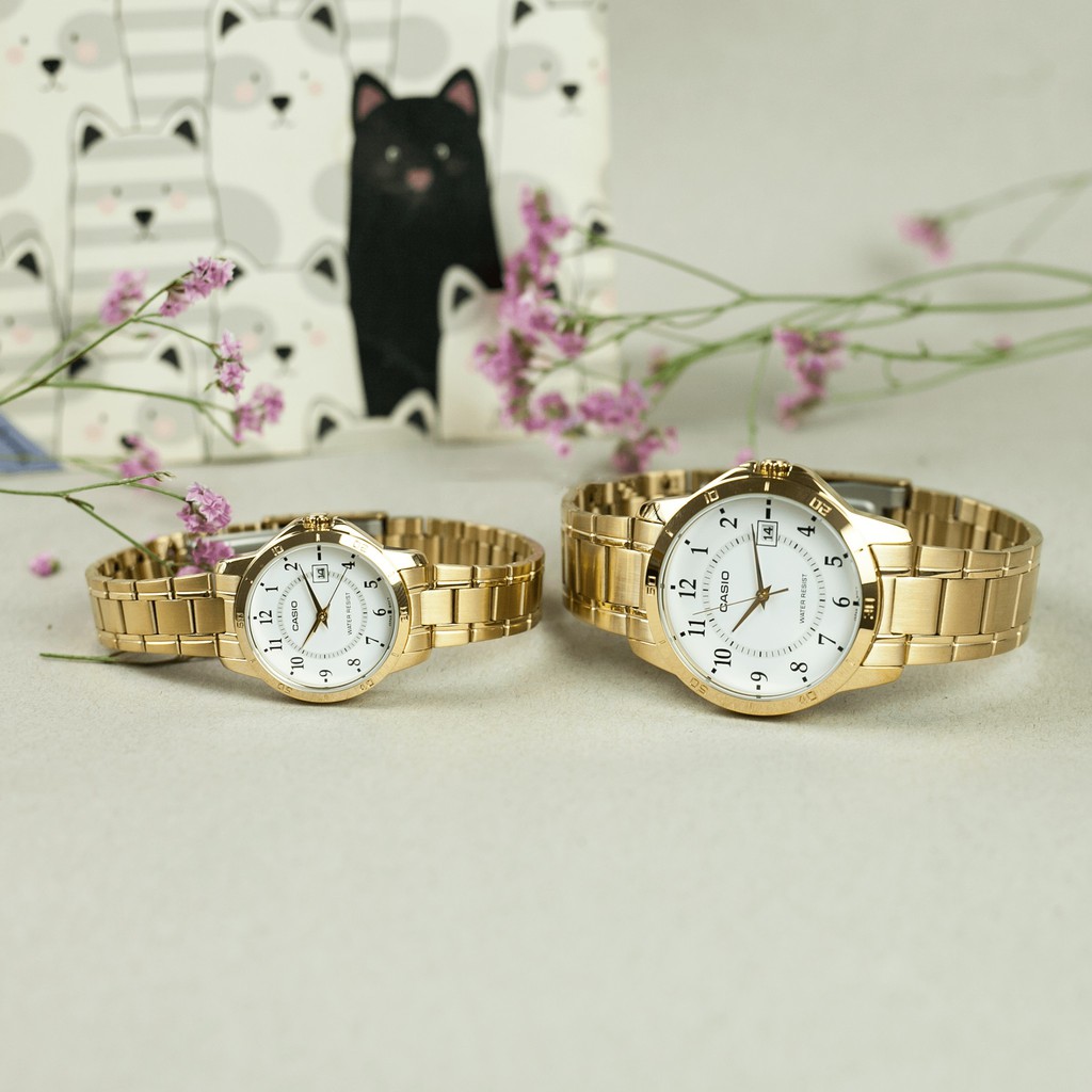 Đồng hồ đôi nam nữ dây kim loại Casio Anh Khuê MTP/LTP V004G-7B