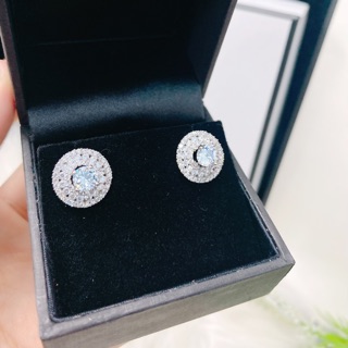 Bông tai tròn full đá mạ bạch kim Italy