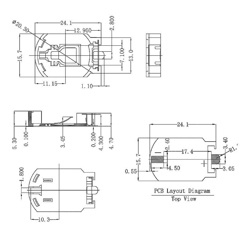 Đế pin cúc CR2032 chân dán trắng