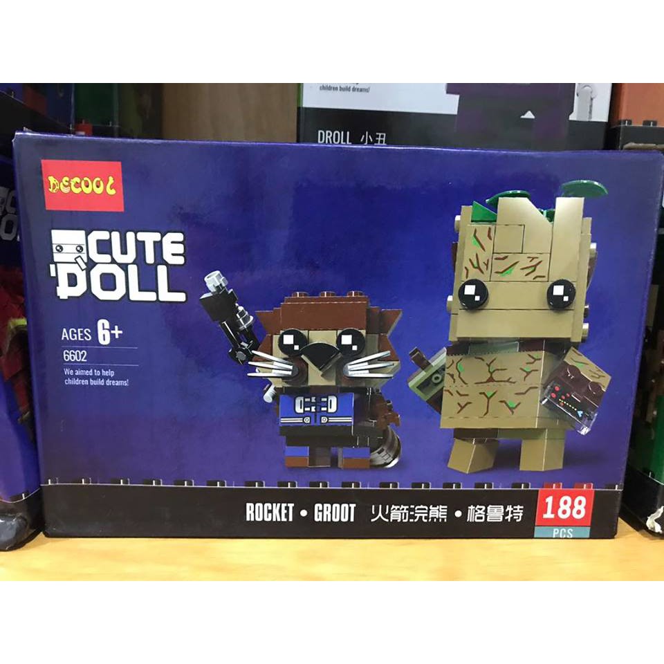 Mô hình Non lego Cute Doll Vệ binh vũ trụ Groot - Rocket Decool