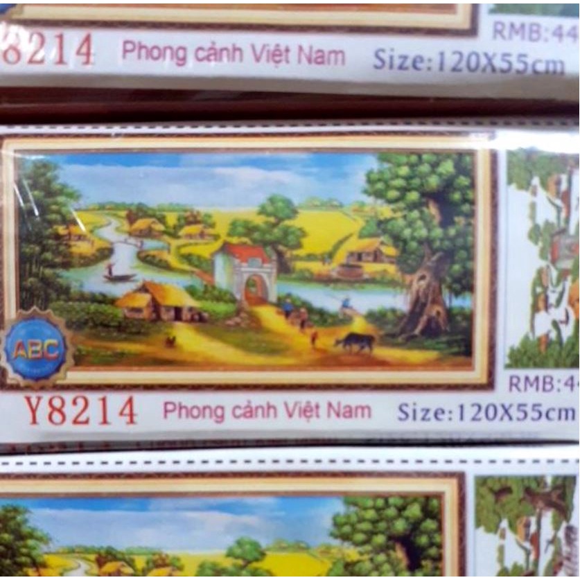 Tranh đính đá, thêu  Phong Cảnh Làng Quê Y8214 120x55cm, Y8215