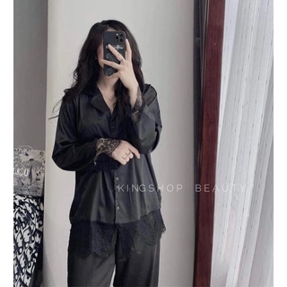 Set lụa trơn pizama phối ren siêu đẹp