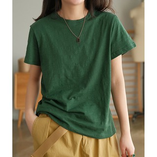 Áo thun nữ cổ tròn tay ngắn trơn freesize