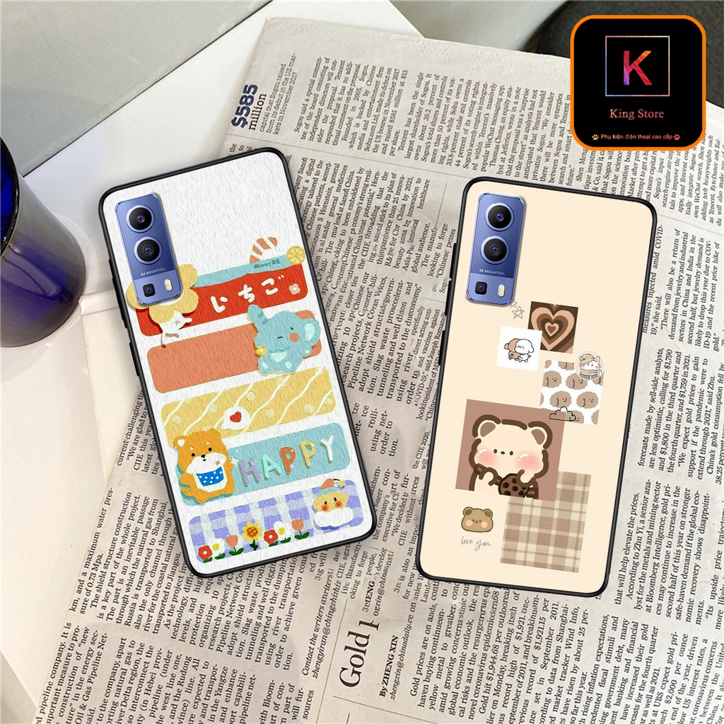 Ốp lưng Vivo Y72 5G - Y51 2020 - Y53s - Ốp lưng vivo in hình gấu &amp; thỏ đang yêu - lưng nhám viền TPU cao cấp