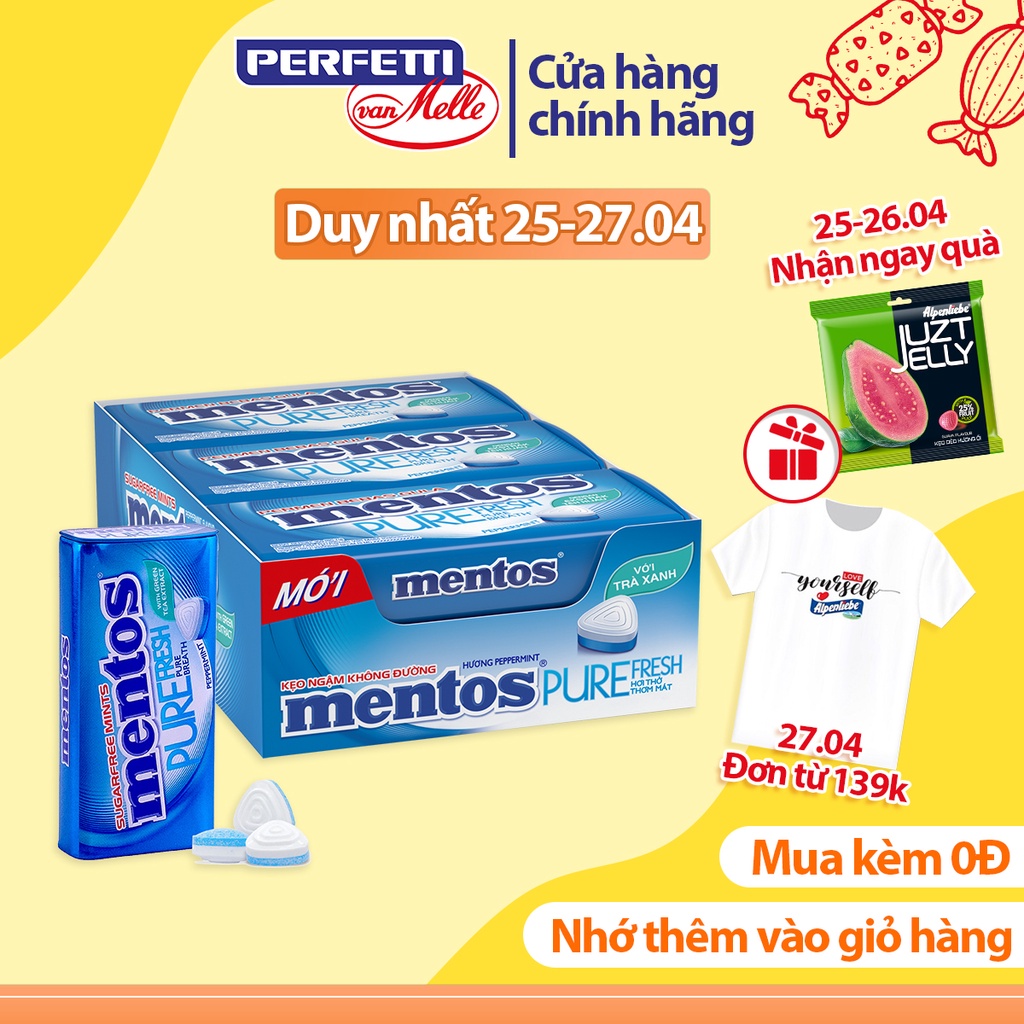 Kẹo ngậm không đường Mentos Pure Fresh hương bạc hà mạnh (hộp 6 hủ)