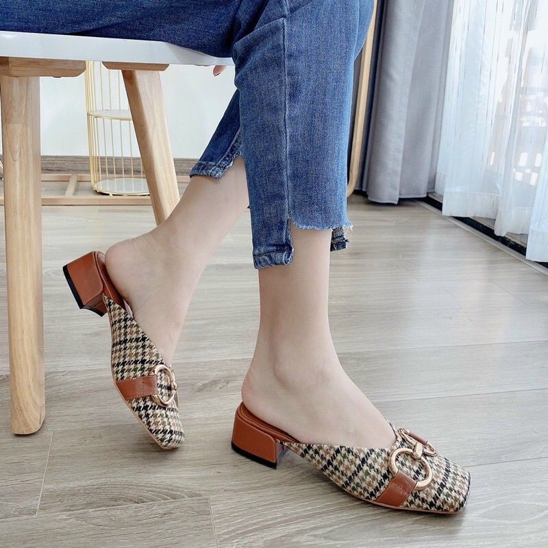  giầy sục mũi vuông kẻ nâu siêu chảnh l1 hót!!! | BigBuy360 - bigbuy360.vn