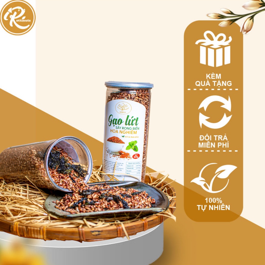 Gạo lứt sấy ăn liền Hoa Nghiêm(Sấy Rong biển hoặc Muối mè) - Giảm cân - Ăn Kiêng _ Trọng lượng 300gram _HSD: 6 tháng