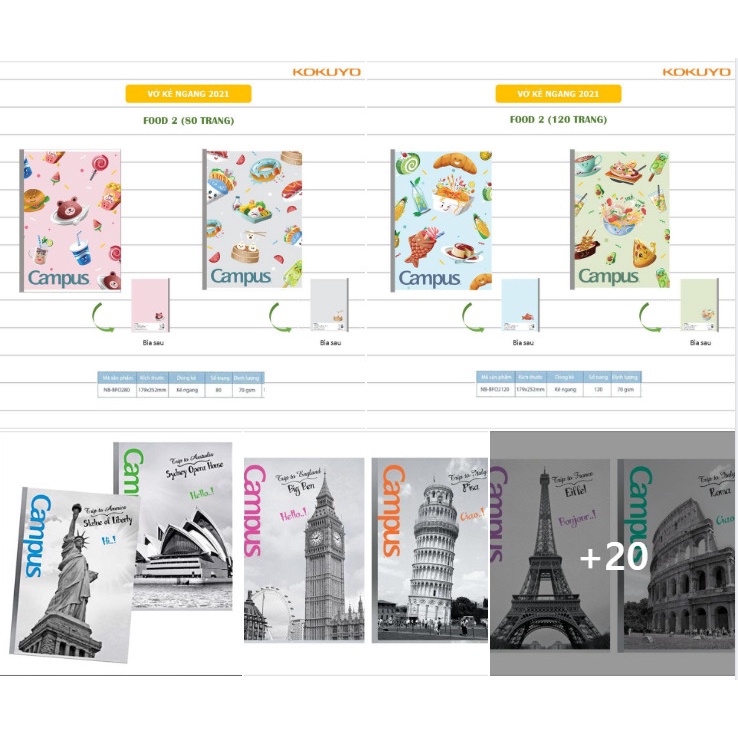 TỔNG HỢP CÁC MẪU vở kẻ ngang Campus ko chấm -80/120/200trang-Landscape/Repete/Food/Gift/SoCute/Life Style/Picnic/Sneaker