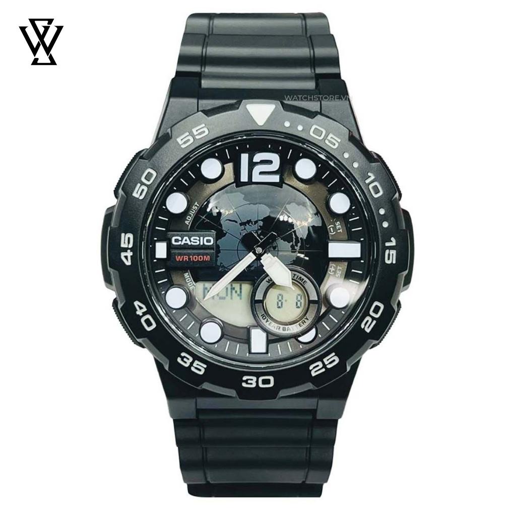 Đồng Hồ Điện Tử Nam Casio WATCHSTORE AEQ-100W-1AVDF Thiết Kế Mặt Kính Tròn 48mm, Vỏ Và Dây Nhựa Chắc Chắn