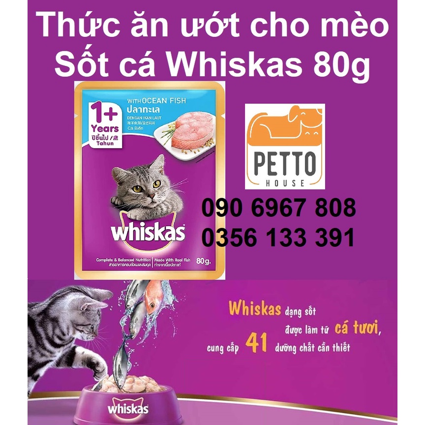 SET 5 GÓI Thức ăn ướt pate sốt cho mèo Sốt cá Whiskas 80g