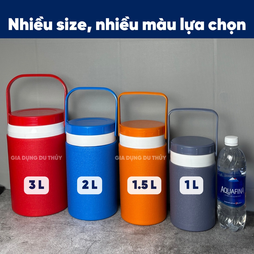 Bình đá giữ lạnh 12h có quai xách dung tích 1L, 1.5L, 2L, 3L Supercool Tý Liên không bị đọng sương của gia dụng Du Thủy