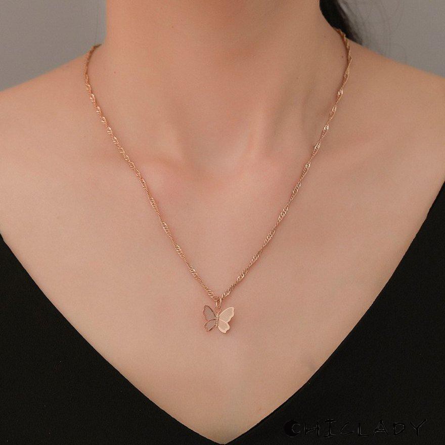 【miễn phí vận chuyển】Simple Alloy Butterfly Necklace Delicate Butterfly Clavicle Chain Personality