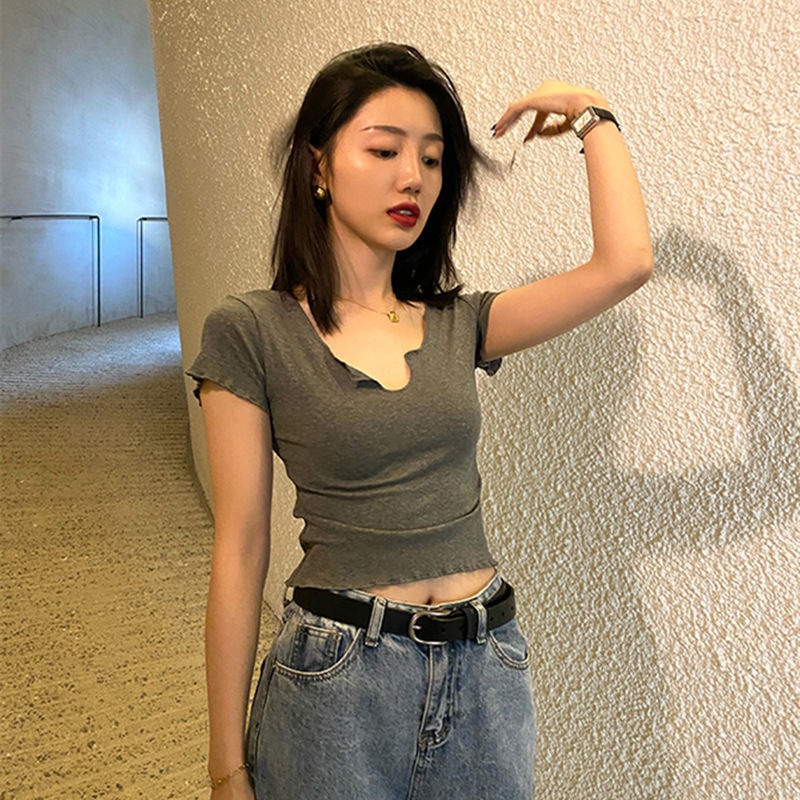 Áo Thun Nữ Croptop Cổ Chữ V Tay Ngắn Dáng Ôm Thời Trang Cá Tính Cho Nữ áo phông nữ JL-TX-83