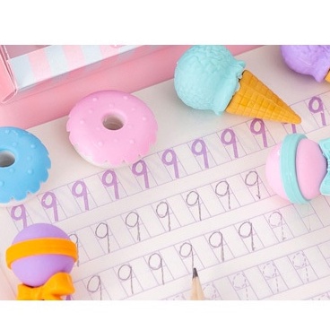 Set 4 Gôm Tẩy 3D Hình Bánh Donut Kem Kẹo Mút Dễ Thương Xinh Xắn Cục Tẩy Họa Tiết Cute Giá Rẻ Học Sinh SR026