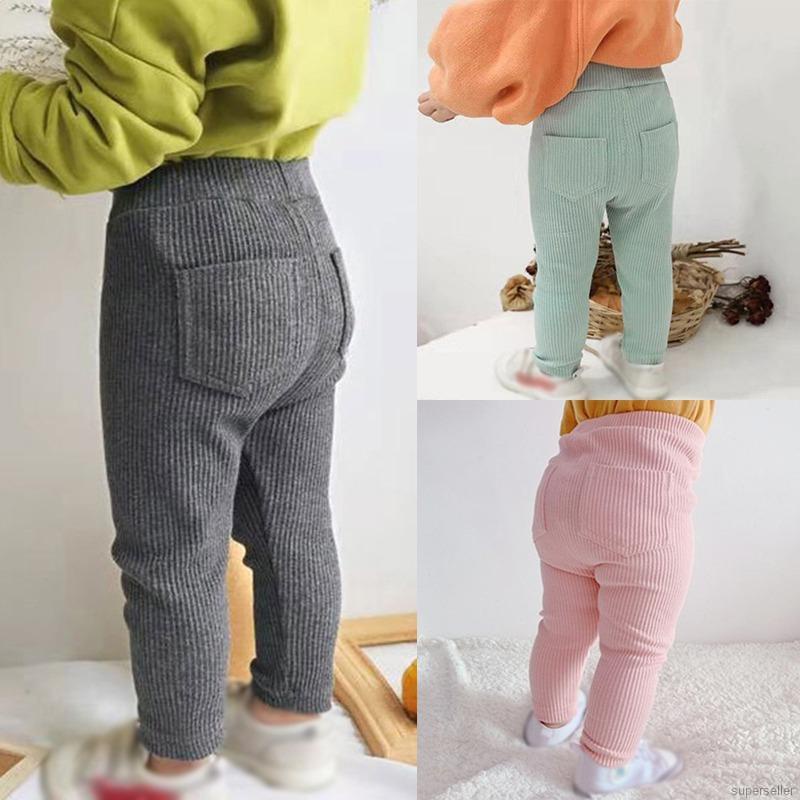 Quần legging vải cotton mỏng phối túi thiết kế phong cách đáng yêu dành cho bé gái