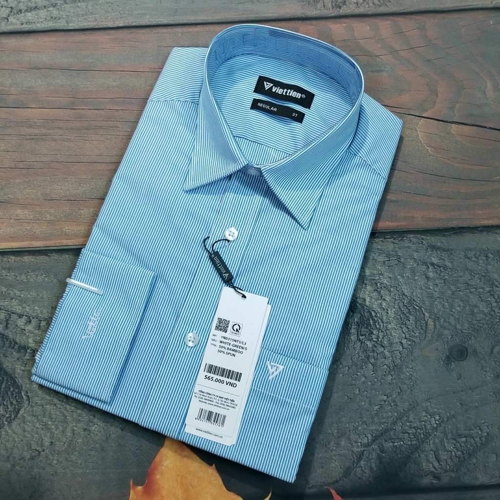 Aó sơ mi nam Việt Tiến dài tay mã 1N0315NT5 chính hãng, cao cấp  - form suông REGULAR - tà bầu . kẻ sọc .SHOP HỨA