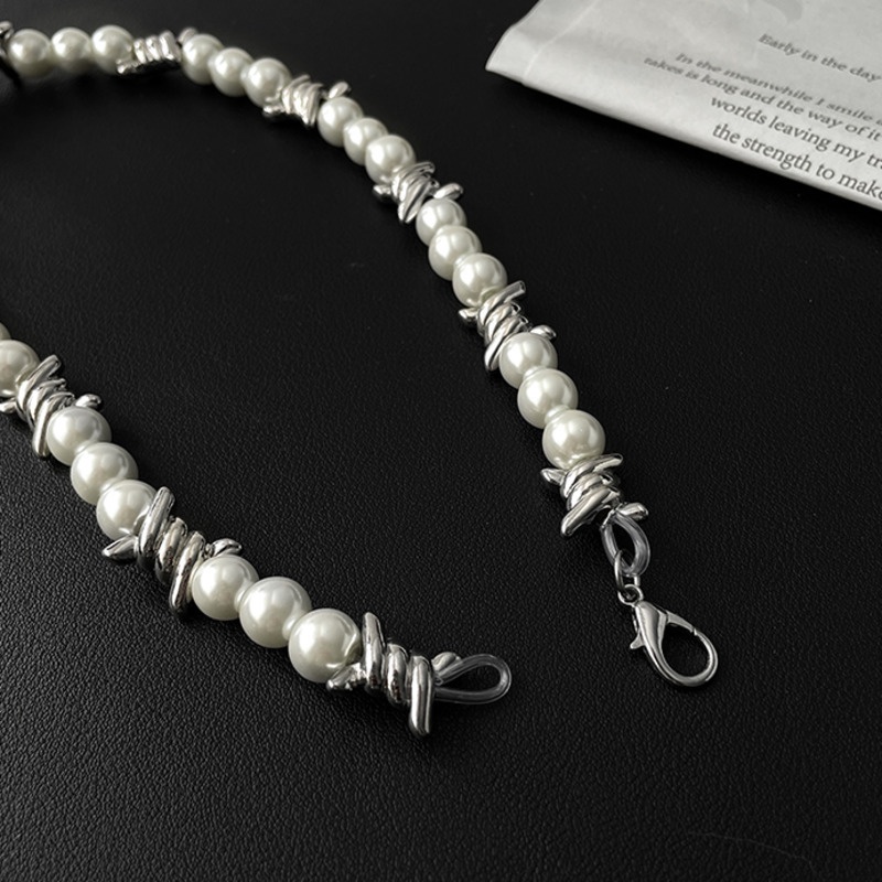 Vòng cổ Đính Hạt Ngọc Trai Phong Cách Hip Hop Cho Nam